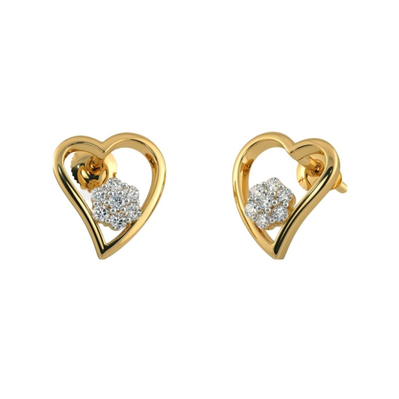 Certified Natural Diamond Heart Design Earrings In 18K Fine Yellow Gold