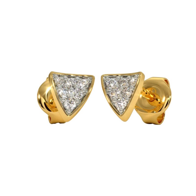 Certified Natural Diamond Triangle Design Earrings In 18K Fine Yellow Gold