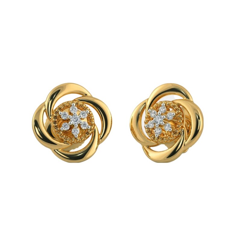 Certified Natural Diamond Classy Design Earrings In 18K Fine Yellow Gold