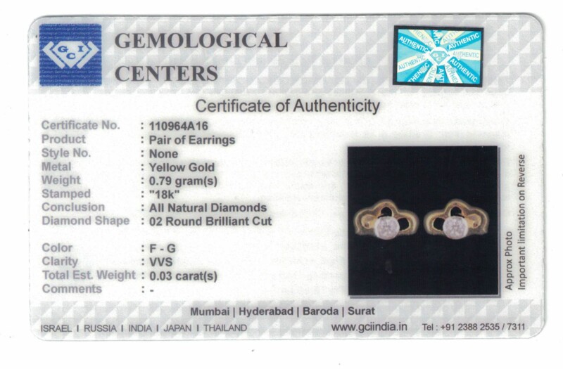 Certified Natural Diamond Adorable Design Earrings In 18K Fine Yellow Gold