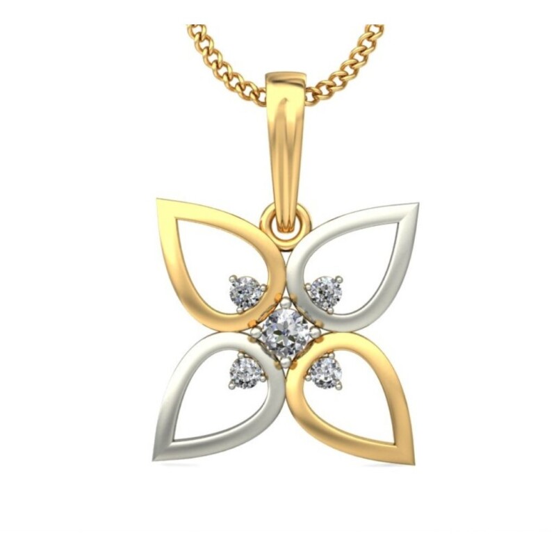 IGI Certified Natural Diamond Design Pendant 14K/18K Fine Yellow & white Gold