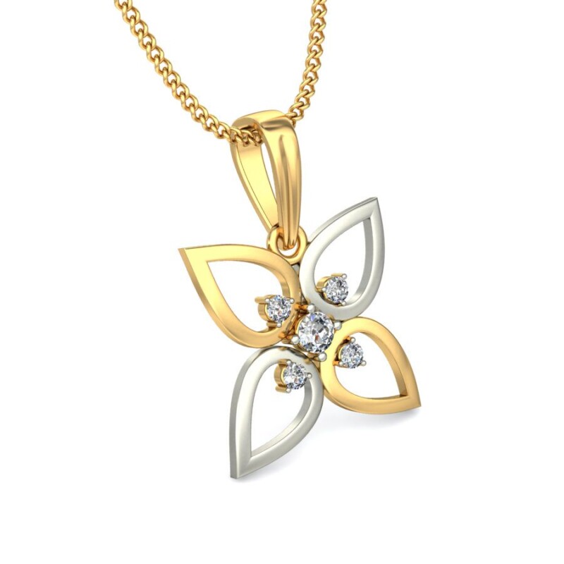 IGI Certified Natural Diamond Design Pendant 14K/18K Fine Yellow & white Gold