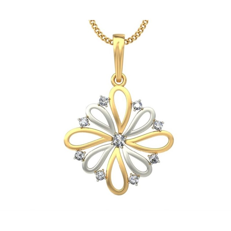 IGI Certified Natural Diamond Design Pendant 14K/18K Fine Yellow & white Gold