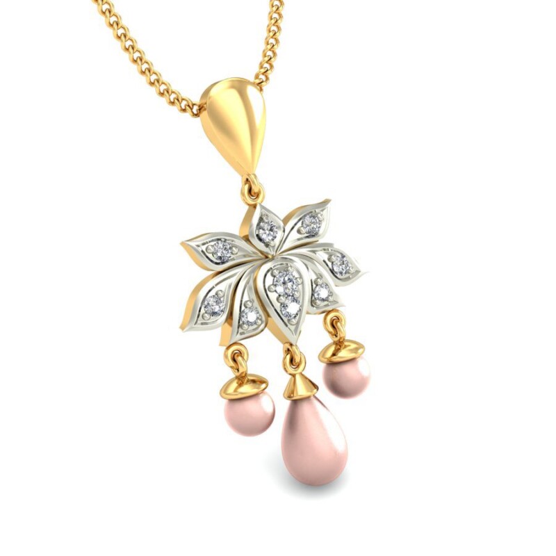 IGI Certified Natural Diamond Design Pendant 14K/18K Fine Yellow & white Gold