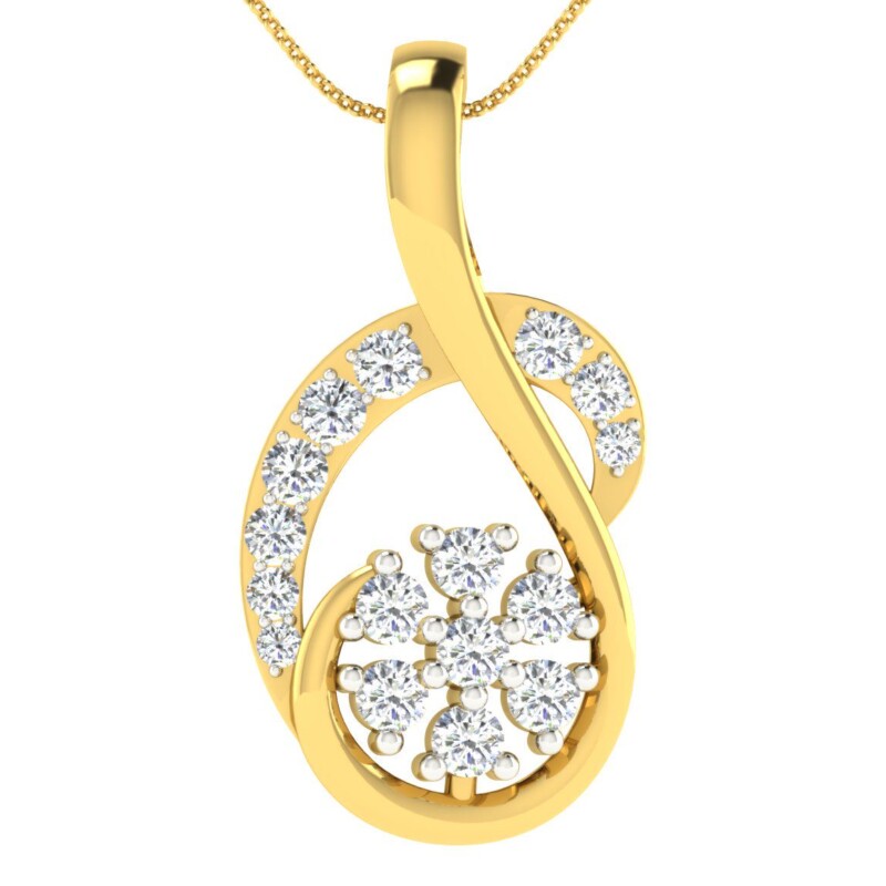 IGI Certified Natural Diamond Design Pendant 14K/18K Fine Yellow Gold