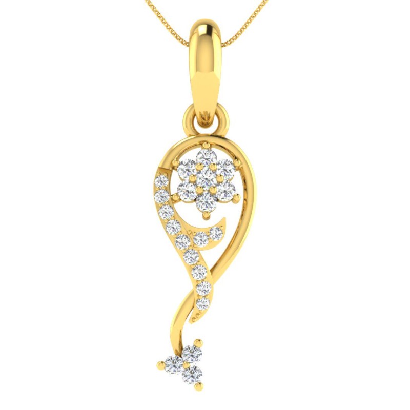 IGI Certified Natural Diamond Design Pendant 14K/18K Fine Yellow Gold