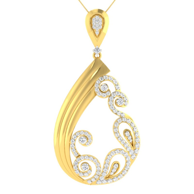 IGI Certified Natural Diamond Design Pendant 14K/18K Fine Yellow Gold