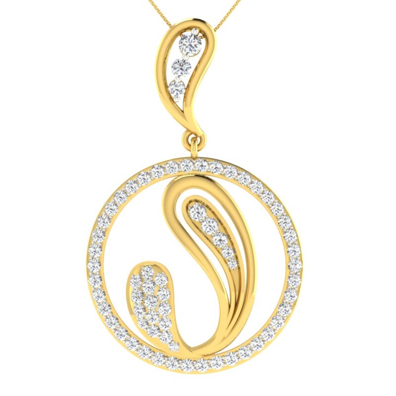 IGI Certified Natural Diamond Design Pendant 14K/18K Fine Yellow Gold