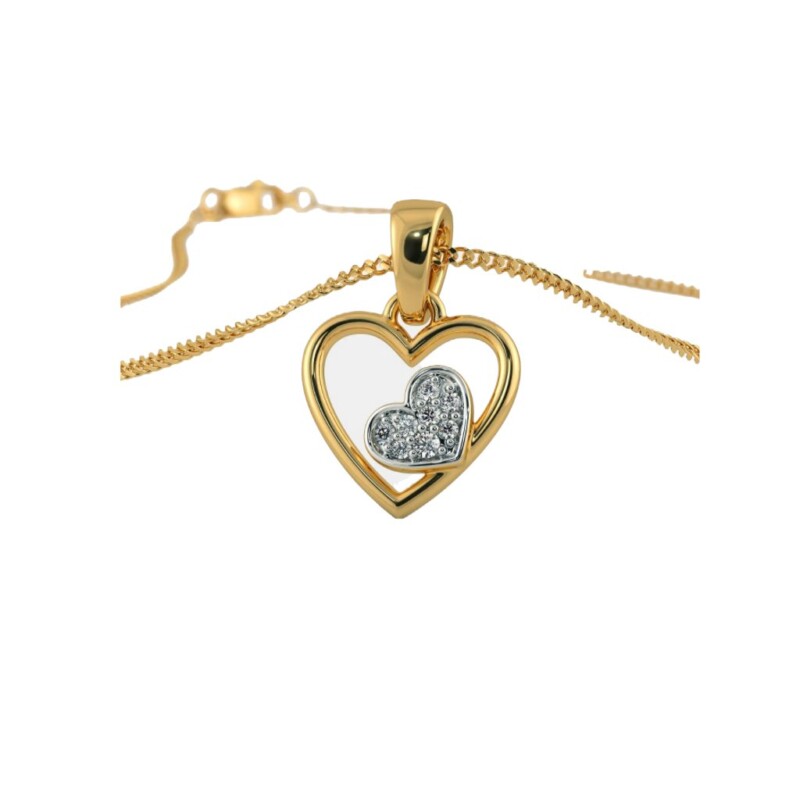 Certified Natural Diamond Double Heart Design Chain Pendant 18K Fine Yellow Gold