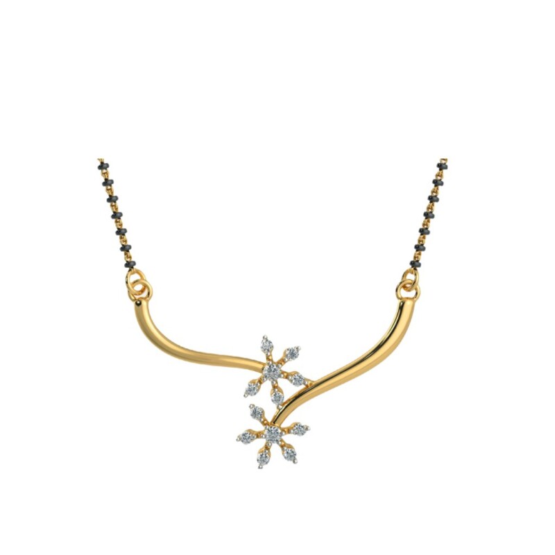 Certified Natural Diamond Flower Mangalsutra Pendant 18K Fine Yellow Gold