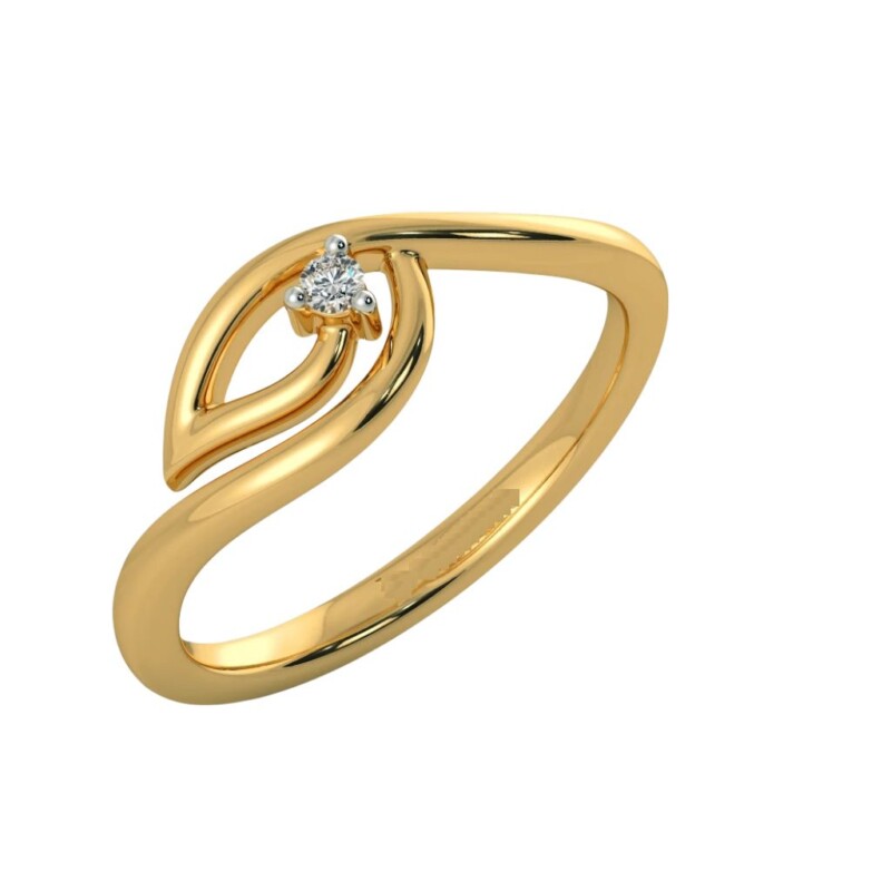 Certified Natural Diamond Curved Design Women's Finger Ring 18K Fine Yellow Gold