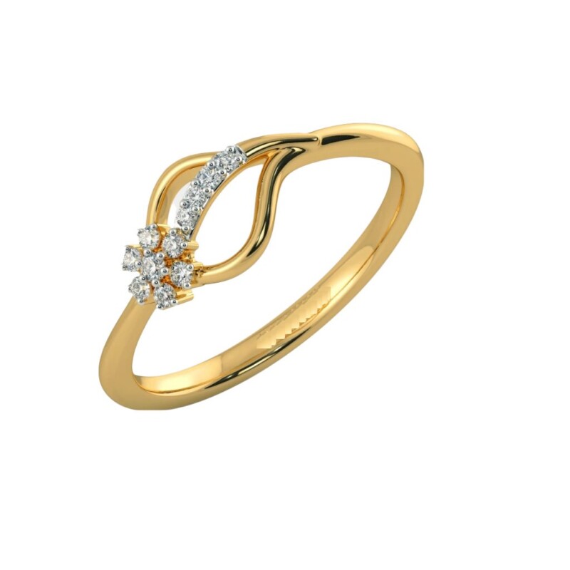 Certified Natural Diamond Flower Design Women's Finger Ring 18K Fine Yellow Gold