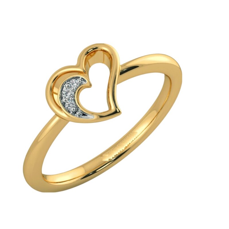 Certified Natural Diamond Heart Design Women's Finger Ring 18K Fine Yellow Gold