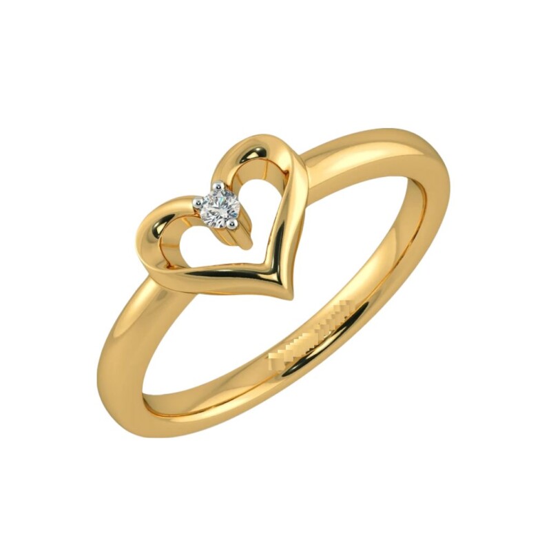 Certified Natural Diamond Heart Design Women's Finger Ring 18K Fine Yellow Gold