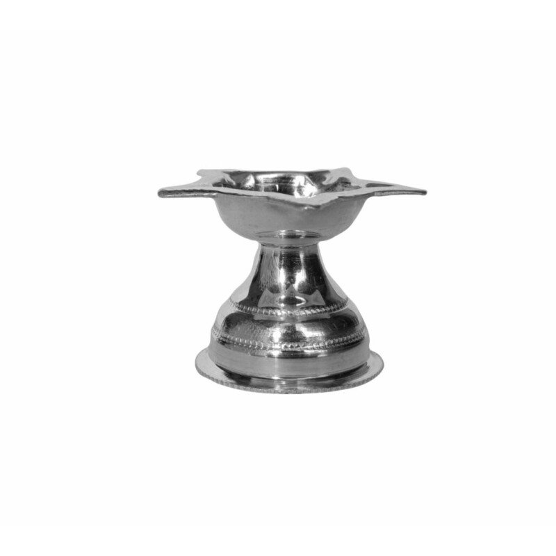 Solid Pure 925 Fine Silver Star Design Oil Lamp Diya For Puja And Home Decor