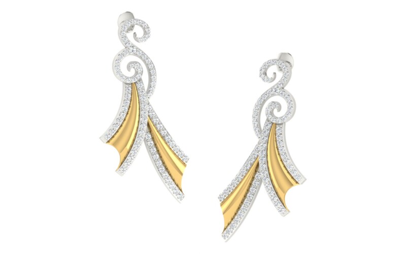 IGI Certified Natural Diamond 14/18K Fine Gold Earring White & Yellow Gold