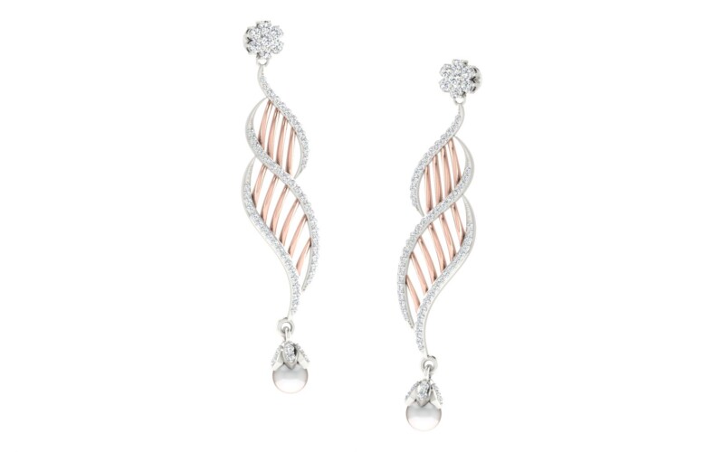 IGI Certified Natural Diamond 14/18K Fine Gold Earring Rose & White  Gold