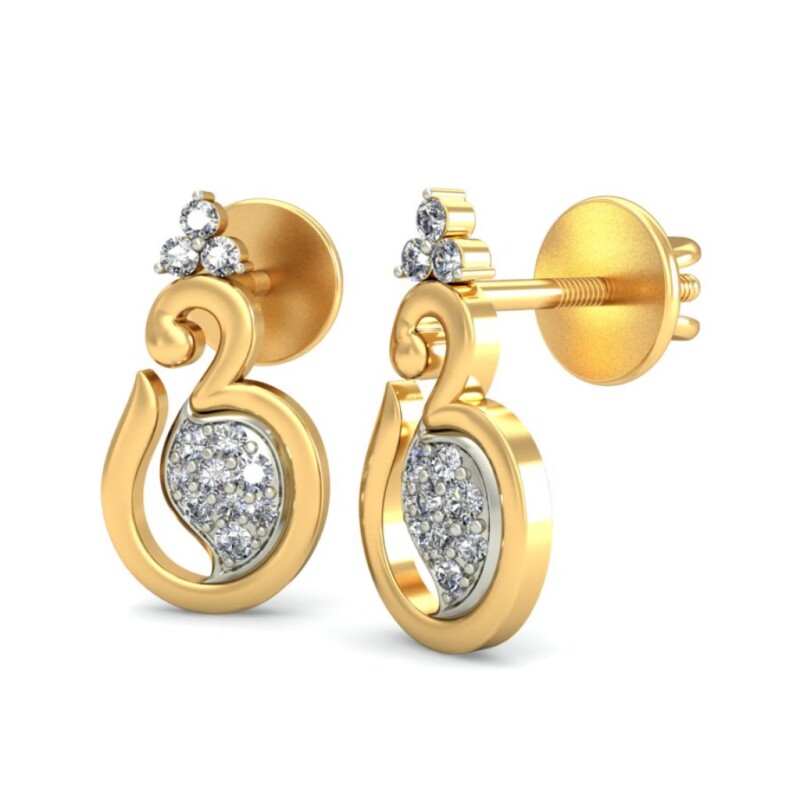 IGI Certified Natural Diamond 14/18K Fine Gold Earring White & Yellow Gold