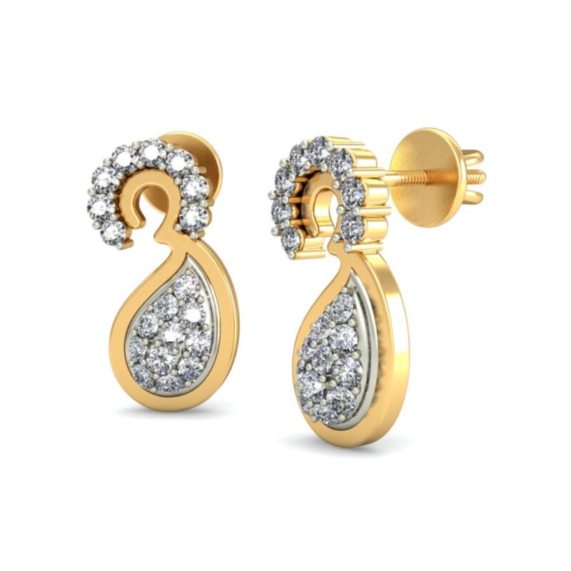 IGI Certified Natural Diamond 14/18K Fine Gold Earring White & Yellow Gold