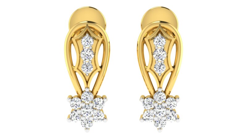 IGI Certified Natural Diamond 14/18K Fine Gold Earring Yellow Gold