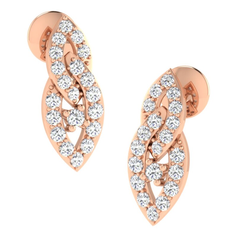 IGI Certified Natural Diamond 14/18K Fine Gold Earring Rose Gold