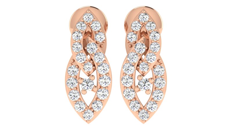 IGI Certified Natural Diamond 14/18K Fine Gold Earring Rose Gold