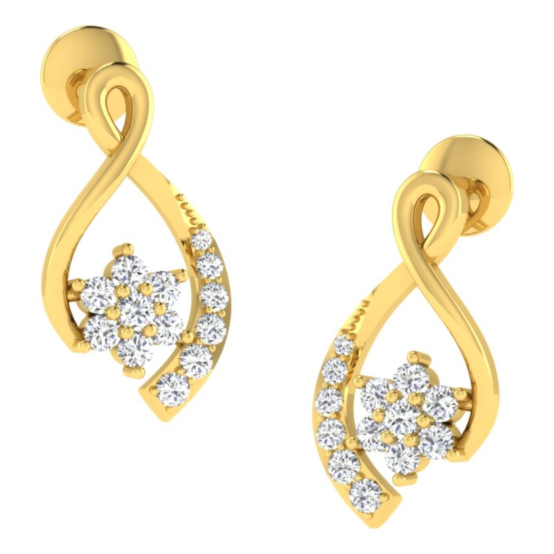 IGI Certified Natural Diamond 14/18K Fine Gold Earring Yellow Gold