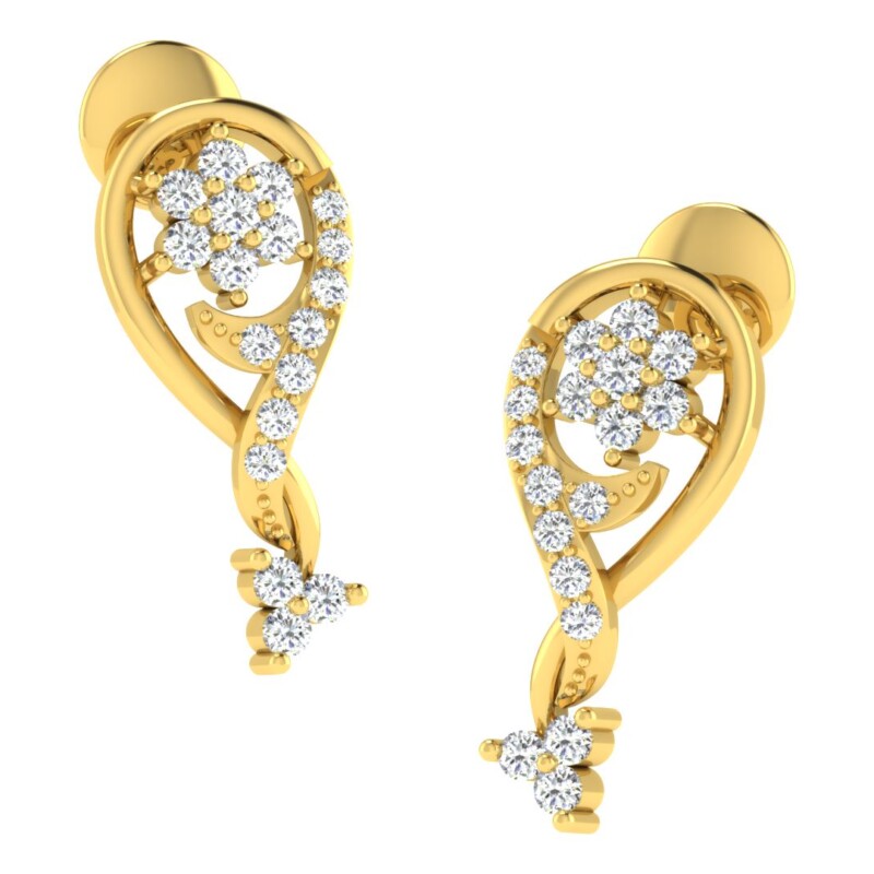 IGI Certified Natural Diamond 14/18K Fine Gold Earring Yellow Gold