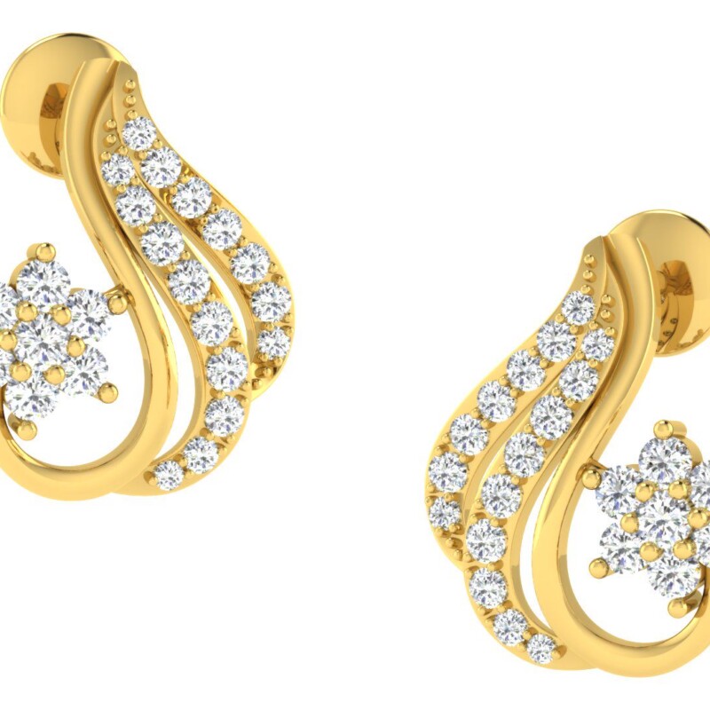 IGI Certified Natural Diamond 14/18K Fine Gold Earring Yellow Gold