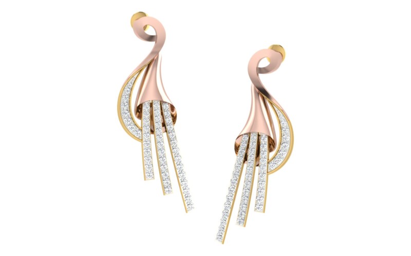 IGI Certified Natural Diamond 14/18K Fine Gold Earring Rose White & Yellow Gold
