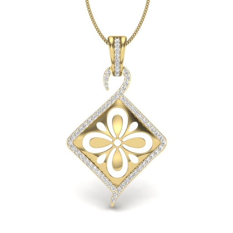 IGI Certified Natural Diamond Design Pendant 14K/18K Fine Yellow Gold