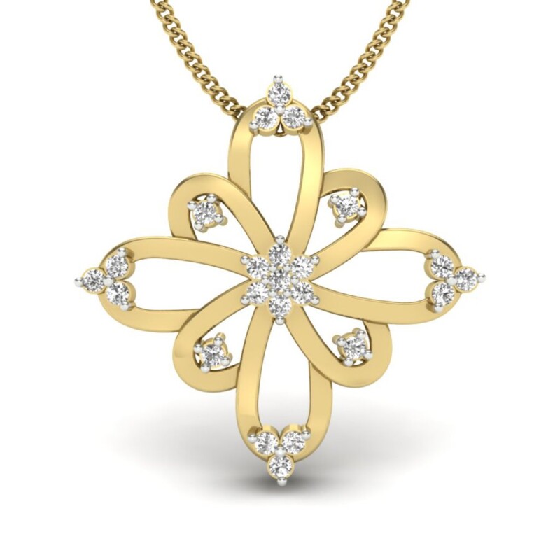 IGI Certified Natural Diamond Design Pendant 14K/18K Fine Yellow Gold