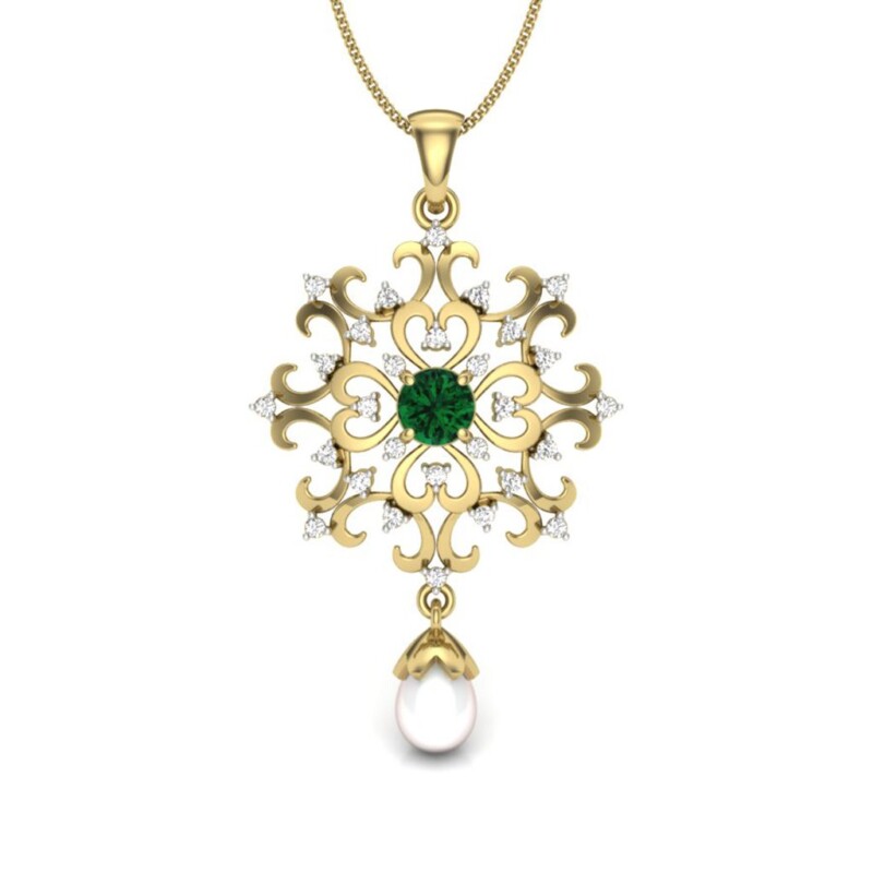 IGI Certified Natural Diamond Design Pendant 14K/18K Fine Yellow Gold