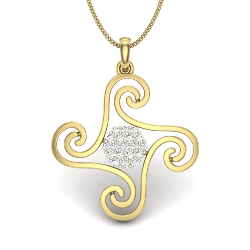 IGI Certified Natural Diamond Design Pendant 14K/18K Fine Yellow & White Gold