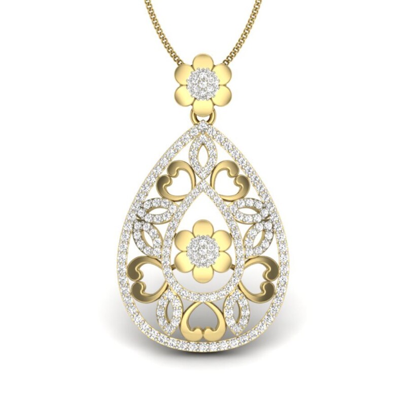 IGI Certified Natural Diamond Design Pendant 14K/18K Fine Yellow Gold