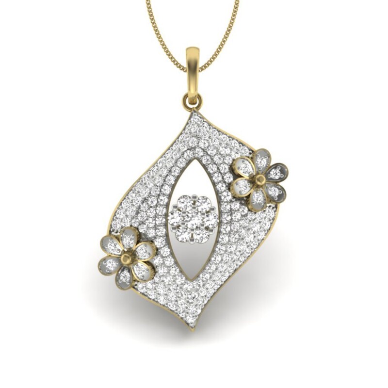 IGI Certified Natural Diamond Design Pendant 14K/18K Fine Yellow & white Gold