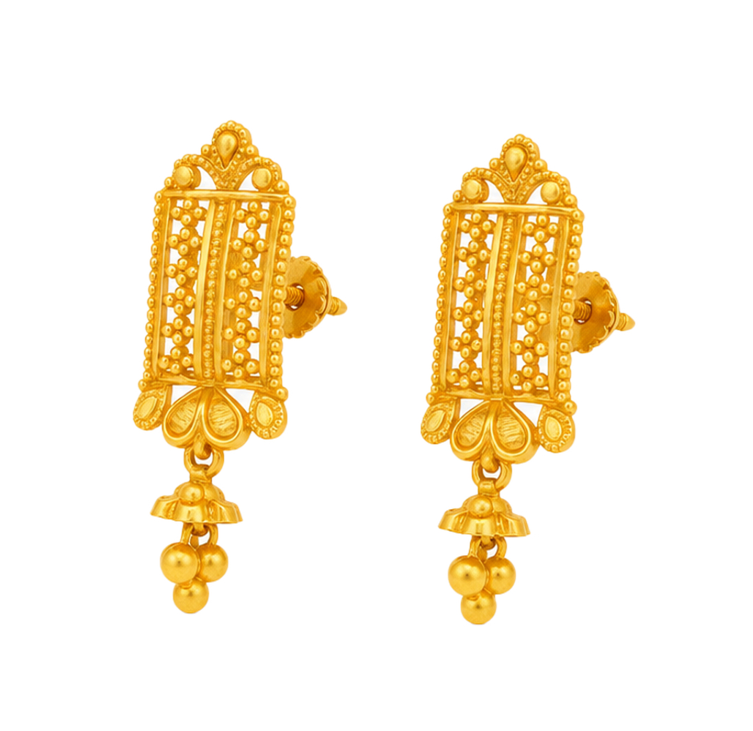 BIS Certified Real 22K Yellow Fine Gold Handmade Dangle Earrings For Women - Image 2