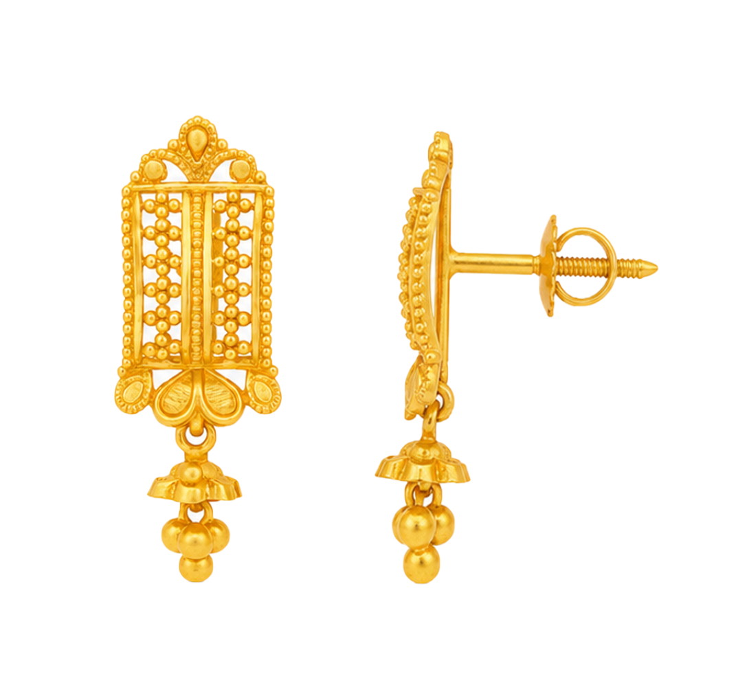 BIS Certified Real 22K Yellow Fine Gold Handmade Dangle Earrings For Women - Image 3