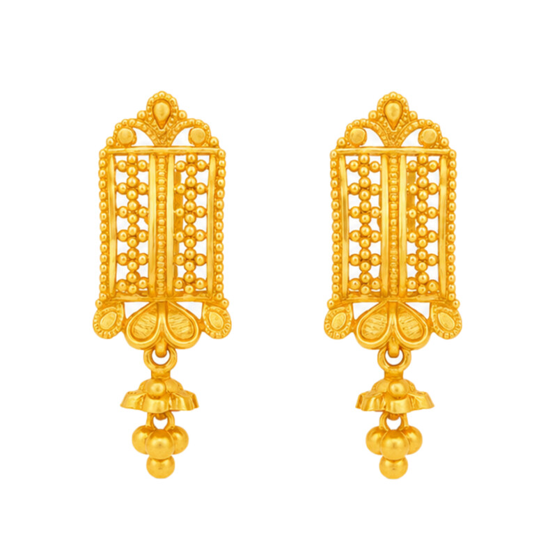 BIS Certified Real 22K Yellow Fine Gold Handmade Dangle Earrings For Women