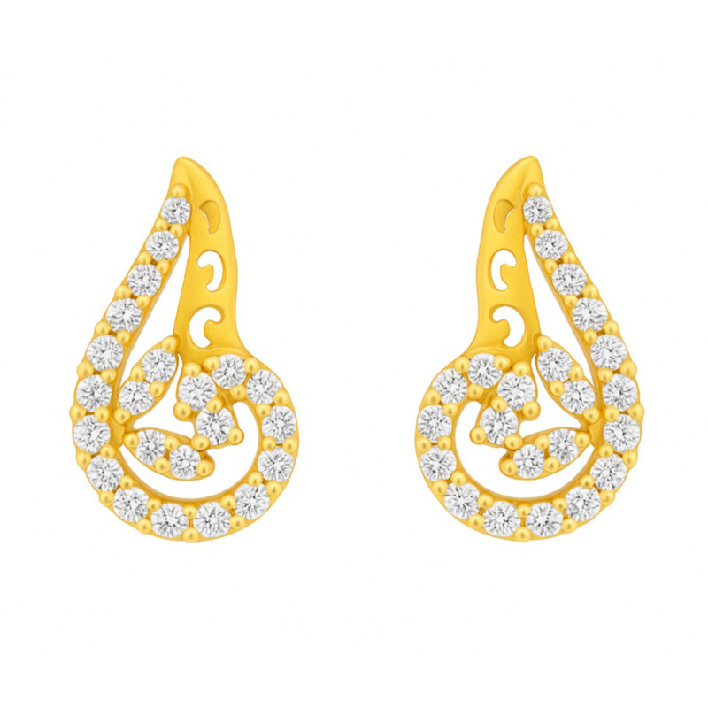 BIS Certified Real 22K Yellow Fine Gold Drop CZ Earrings For Women