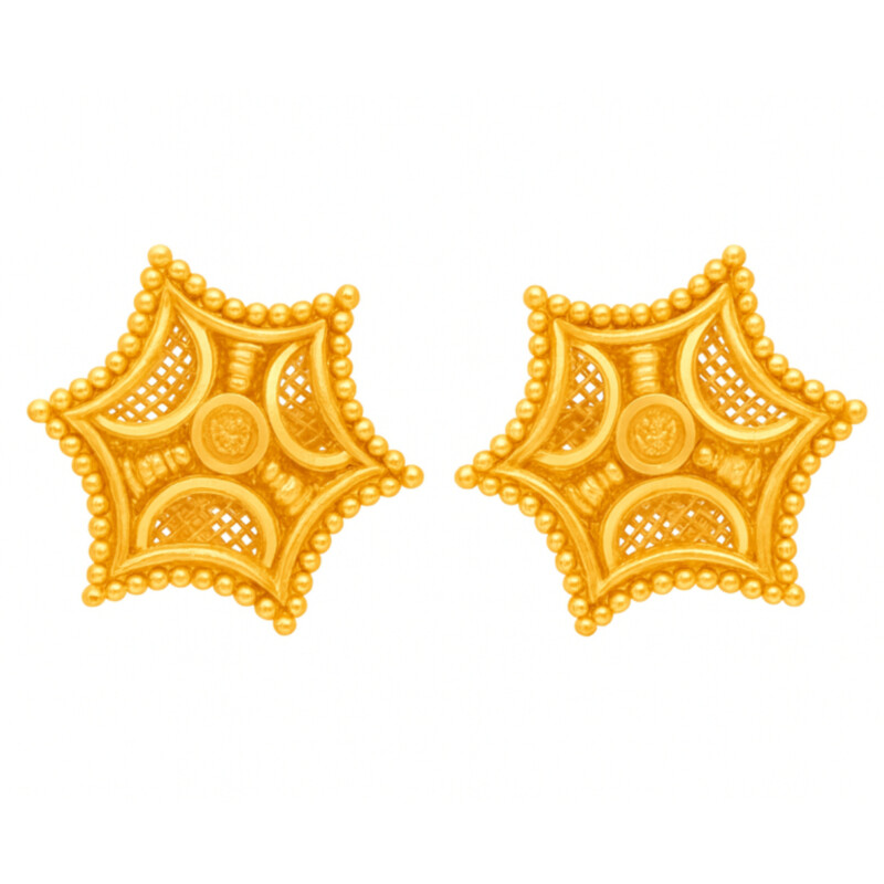 BIS Certified Real 22K Yellow Fine Gold Handmade Star Earrings For Women