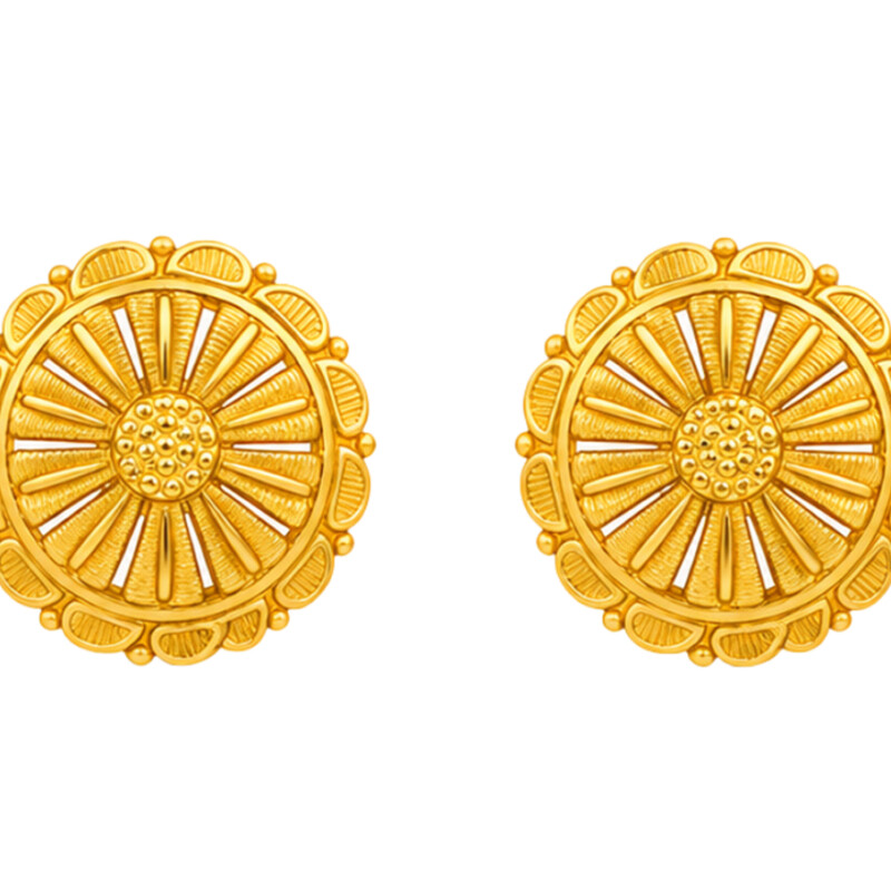 BIS Certified Real 22K Yellow Fine Gold Handmade Flower Earrings For Women