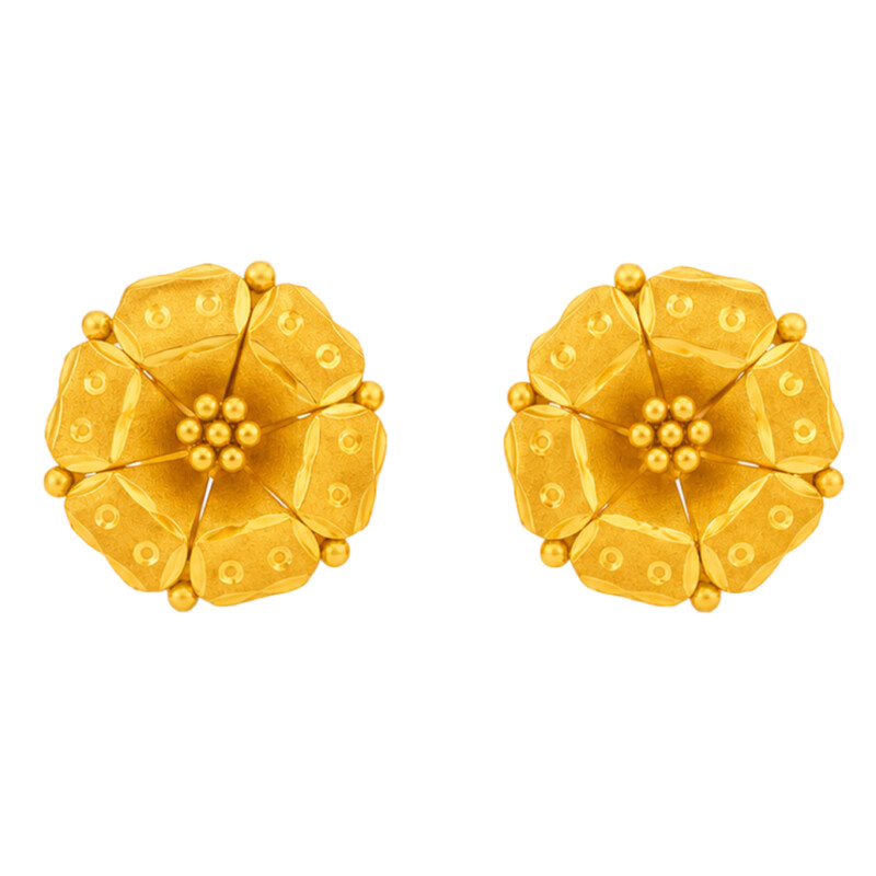 BIS Certified Real 22K Yellow Fine Gold Handmade Flower Earrings For Women