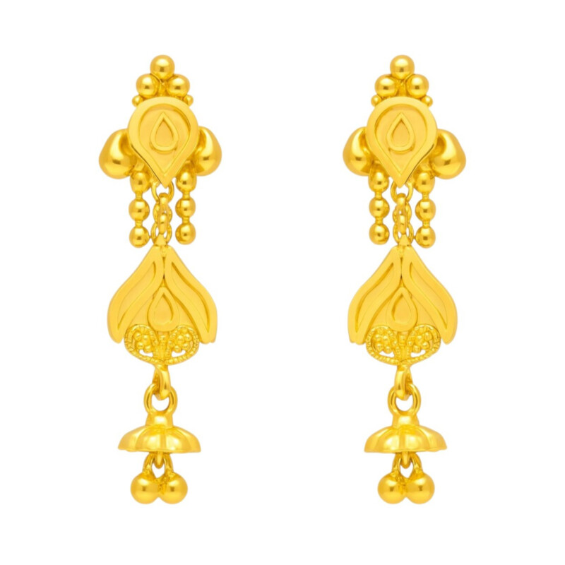 BIS Certified Real 22K Yellow Fine Gold Handmade Earrings For Women